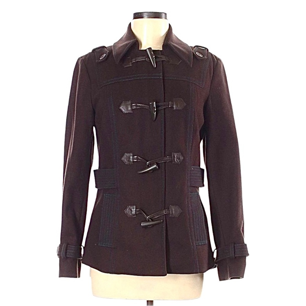 Ted Baker London Dark Brown Wool Toggle Jacket Peacoat -S